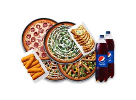 Pizza Plus Pakistan 4x Large Pizza, 8x Pcs Cheese Garlic Bread, 8x Pcs Cheese Stick, 2x Drinks 1.5 Ltr Party Plus Deal For Rs.5800/-